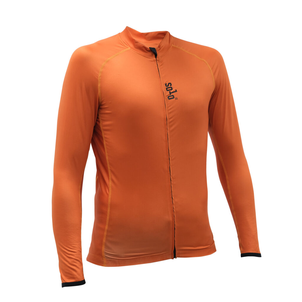 Men's team road cycling long sleeve jersey in rust red colourway